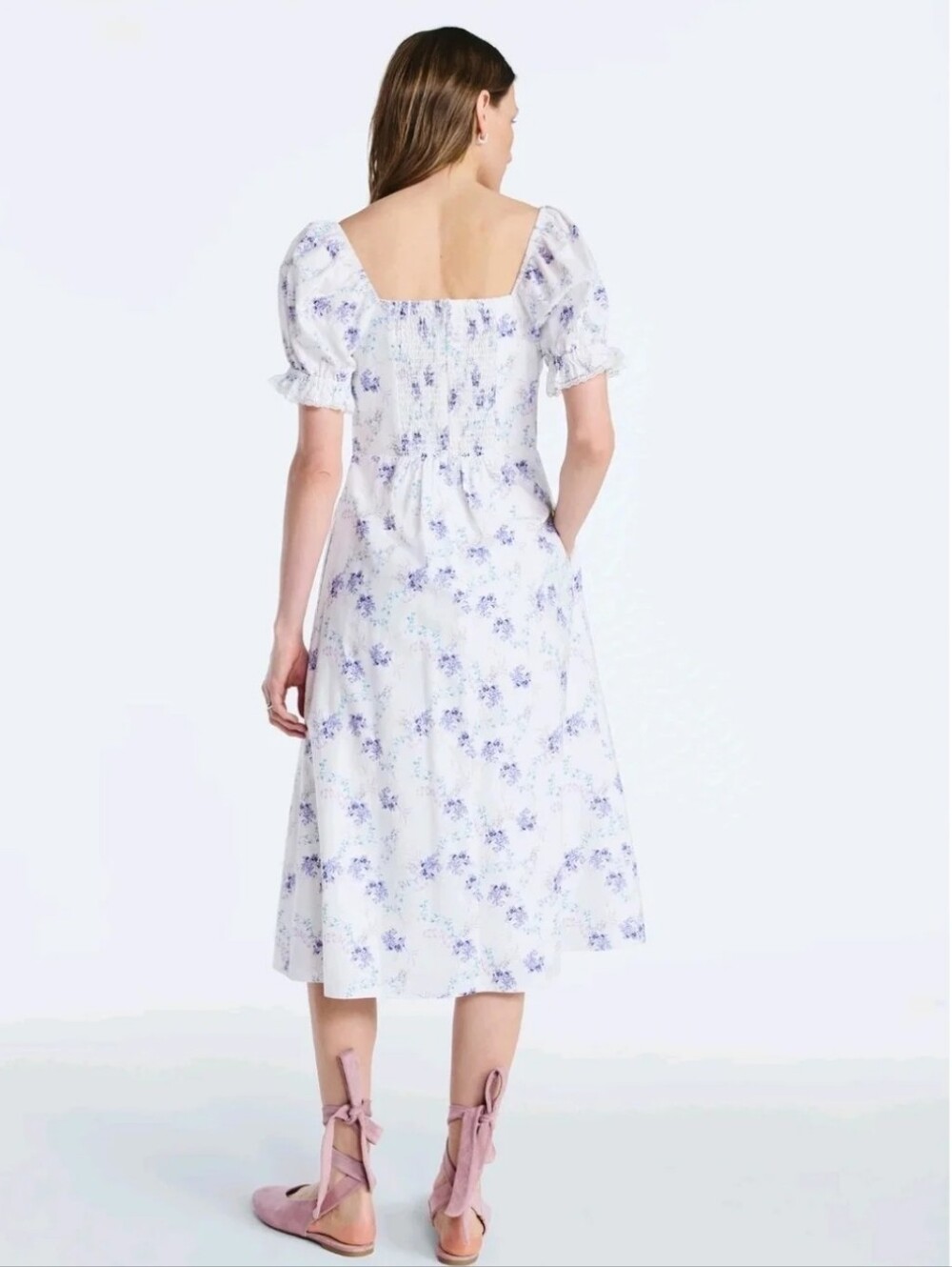 Scoop Cotton Linen Floral Lace Puff Sleeves Midi Dress Size 4X Bohemian Beachy - Picture 4 of 16